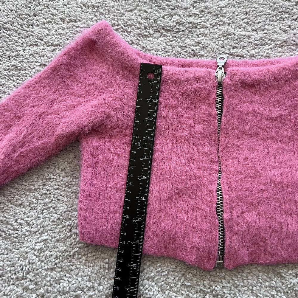 The Ragged Priest Eyelash Fuzzy Knit Sweater‎ Womens S Pink Crop Zip - Picture 10 of 12